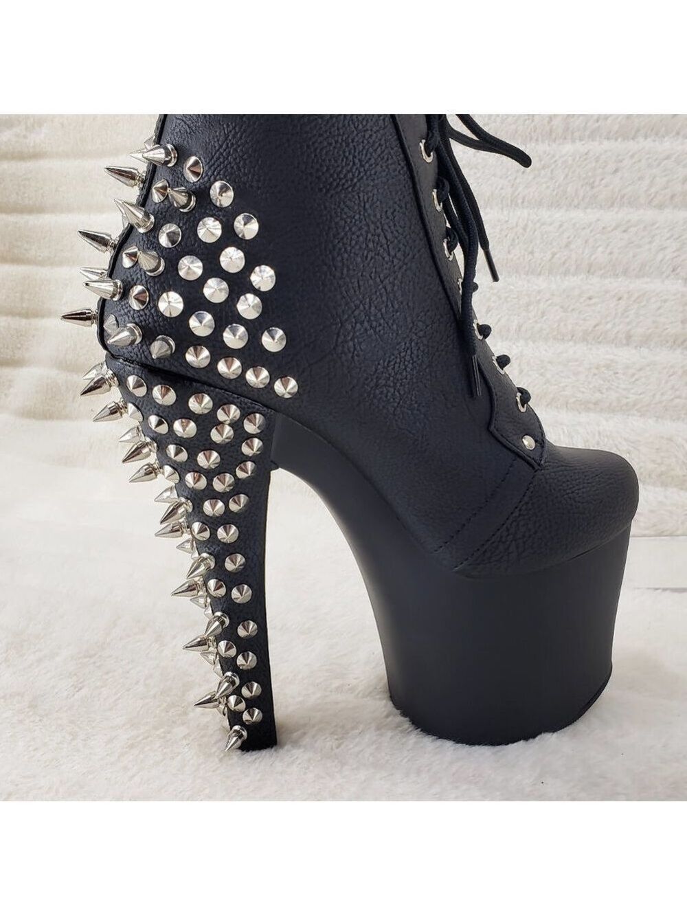 Spikes & Studs High Heel Platform Punk Rock Ankle Boots Fearless - Picture 4 of 11